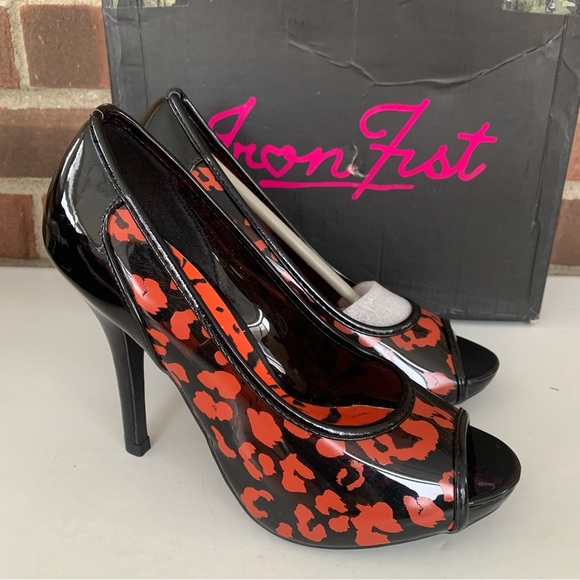 Iron Fist Shoes - Iron Fist animal print peep toe high heel platform heels pump US 6.5 M NEW